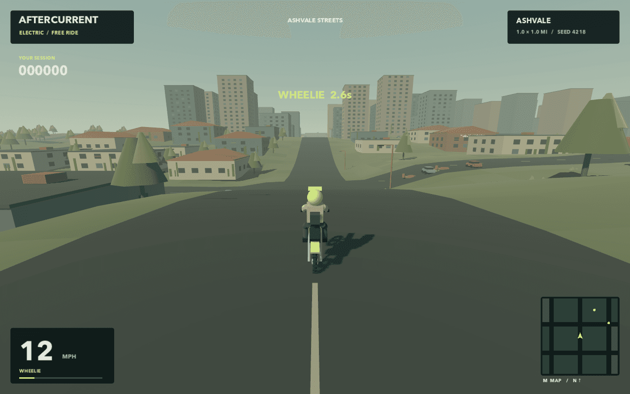 Aftercurrent rider holding a wheelie on the road with a 2.6-second timer
